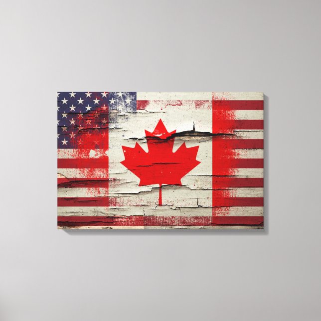 Crackle Paint | Canadian American Flag Canvas Print (Front)