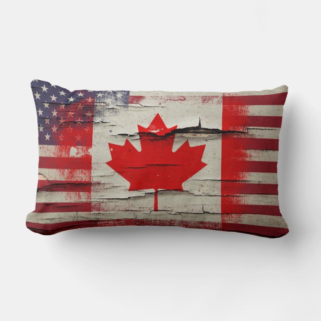 Crackle Paint | Canadian American Flag Lumbar Pillow (Front)