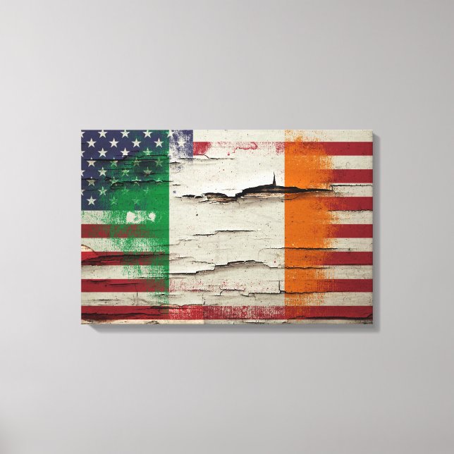 Crackle Paint | Irish American Flag Canvas Print (Front)