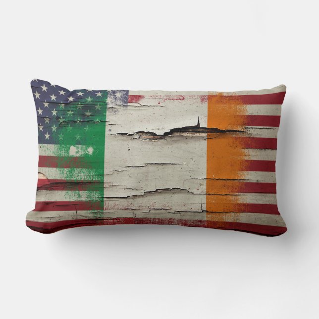 Crackle Paint | Irish American Flag Lumbar Pillow (Front)