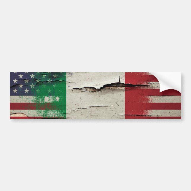 Crackle Paint | Italian American Flag Bumper Sticker (Front)