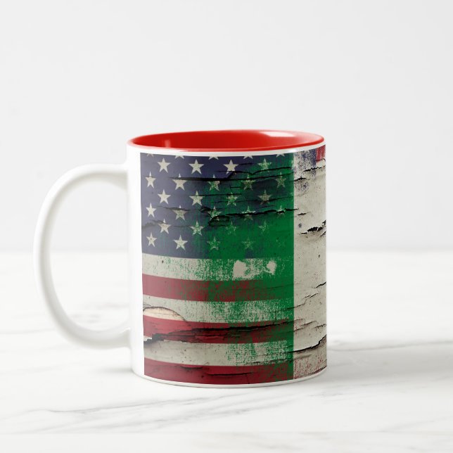 Crackle Paint | Italian American Flag Two-Tone Coffee Mug (Left)