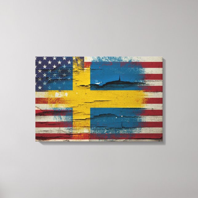 Crackle Paint | Swedish American Flag Canvas Print (Front)