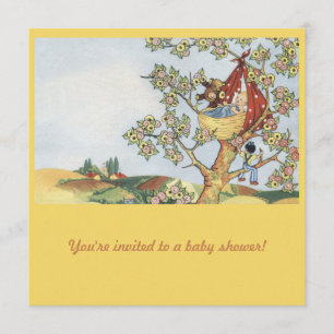 Cradle in colourful tree baby shower invitation