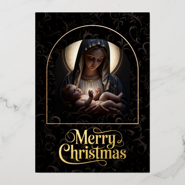 “Cradled in Divine Light” Foil Holiday Card (Front)