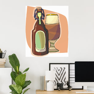 Craft Beer Bottle and Glass Rustic Brewery Poster