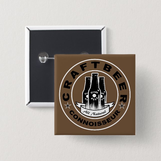 Craft Beer Connoisseur Brown 2 Inch Square Button (Front & Back)