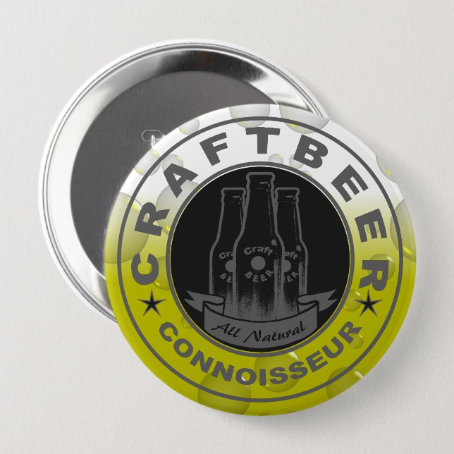 Craft Beer Connoisseur Bubble Yellow 4 Inch Round Button (Front & Back)