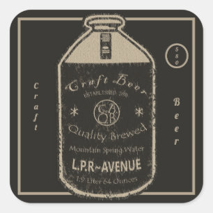 Craft Beer -Growler Jug Brown Distressed Square Sticker