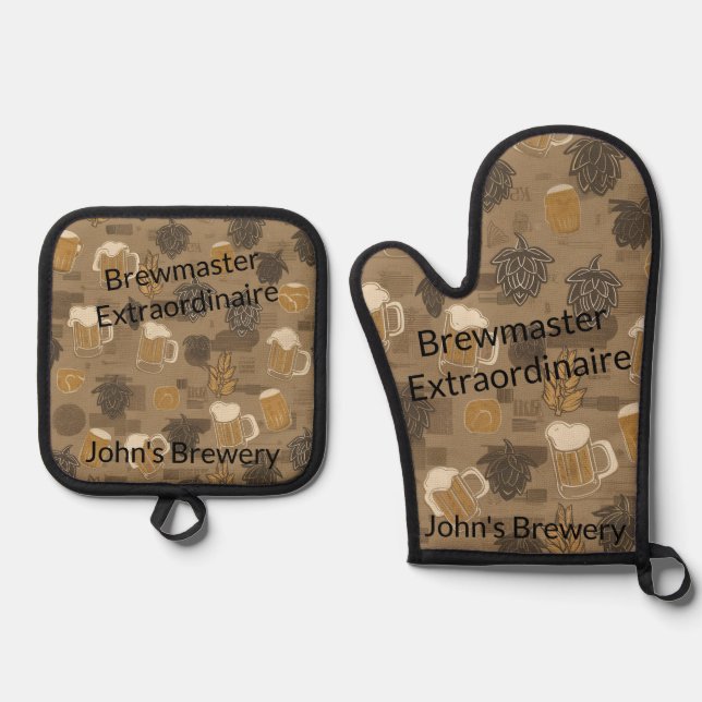 Craft Beer Lover's Personalized Gift Oven Mitt & Pot Holder Set (Front)