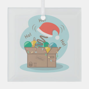 Craft box with Christmas decoration and Santa hat 