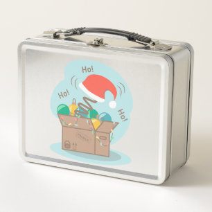 Craft box with Christmas decoration and Santa hat