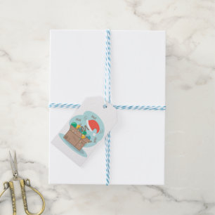 Craft box with Christmas decoration and Santa hat Gift Tags
