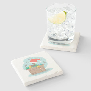 Craft box with Christmas decoration and Santa hat  Stone Coaster