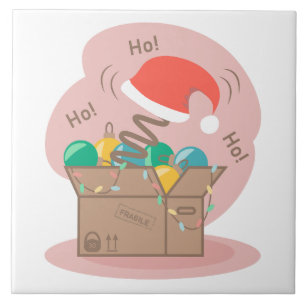 Craft box with Christmas decoration and Santa hat Tile