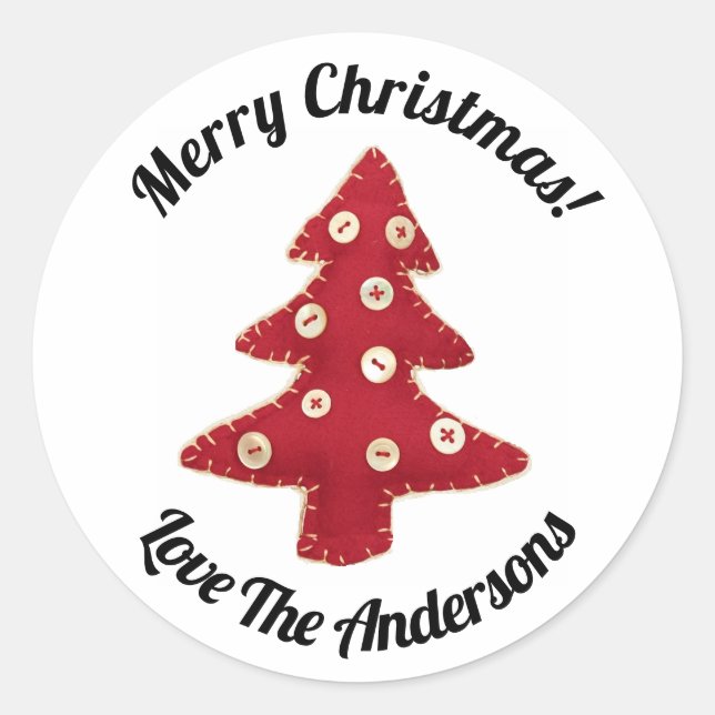 Craft Christmas Tree and Buttons Personalised Classic Round Sticker (Front)