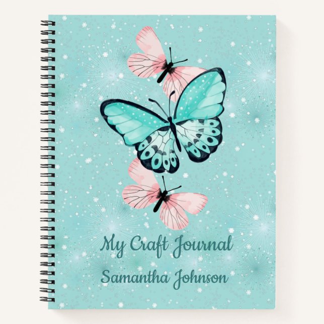 Craft Journal with Butterflies Customizable Text (Front)