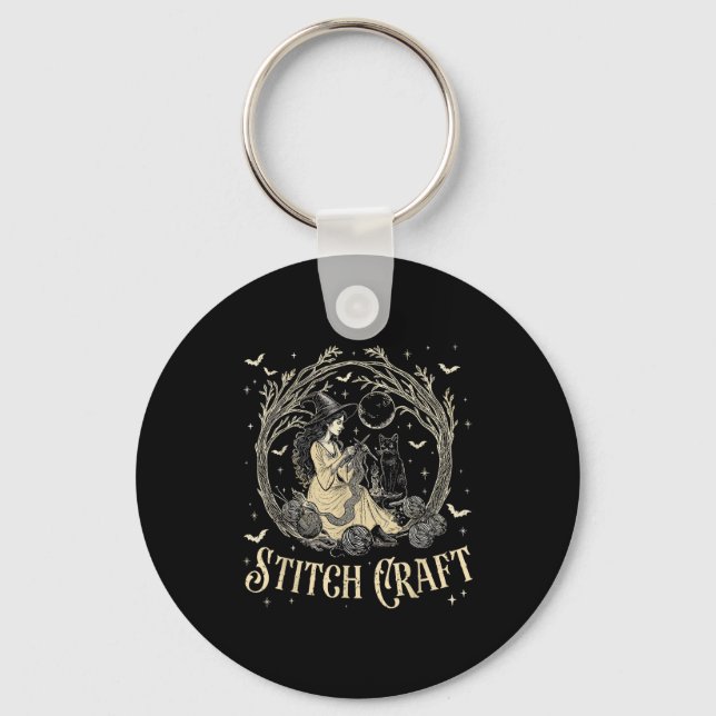 Craft M Witch Halloween Cat Witch Girls Trip  Keychain (Front)
