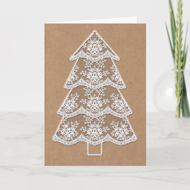 Craft Paper and Lace Christmas Tree Holiday Card (Front)