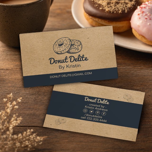 Craft Paper Donut Business Card (Elegant donut business card #donuts #craftpaperbusinesscard)