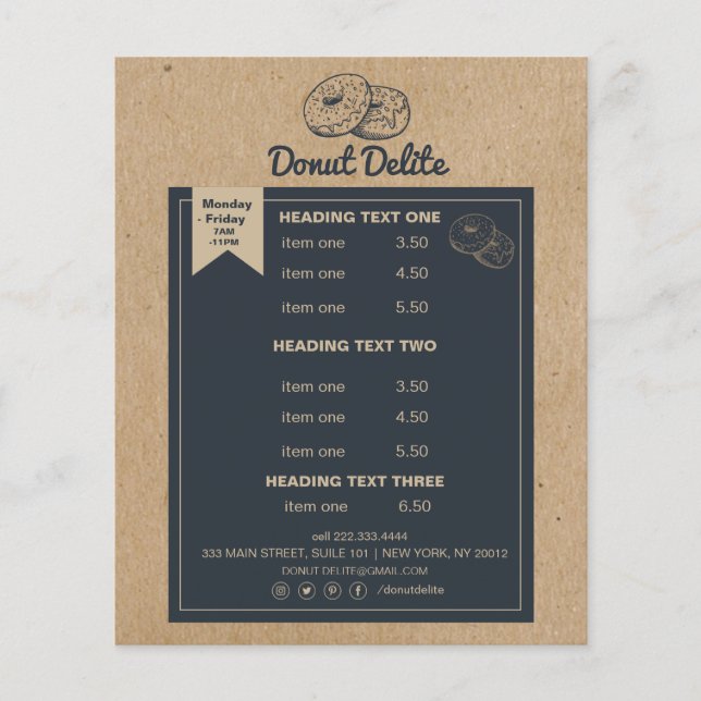 craft paper doughnut bakery pattern flyer (Front)