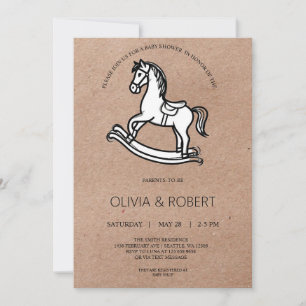 Craft Paper Rocking Horse Baby Shower Invitation