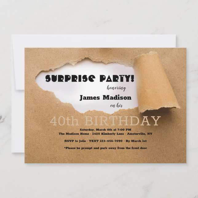 Craft Paper Surprise Birthday Party Invitation (Front)