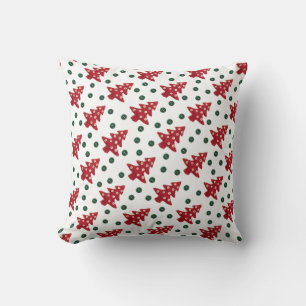 Craft Red Christmas Trees and Buttons Pattern Throw Pillow
