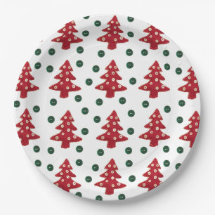 Craft Red Christmas Trees Button Baubles Paper Plate