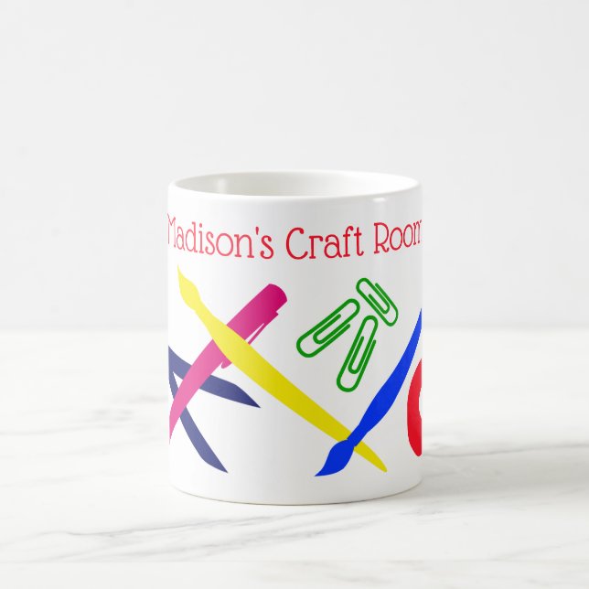 Craft room, scissors, paintbrush etc.  Your name Coffee Mug (Center)
