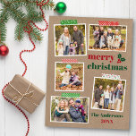 Craft Tape Holly Merry Christmas 5 Photo Kraft Postcard<br><div class="desc">Craft Tape and Holly Berries Merry Christmas 5 Photo Collage Holiday Postcard. Rustic Kraft Paper.</div>