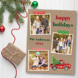 Craft Tape Red Truck Holiday Kraft Postcard<br><div class="desc">Happy Holidays 3 Photo Collage Holiday Postcard includes Craft Tape and Watercolor Vintage Red Truck with Christmas Tree. Rustic Kraft Paper.</div>