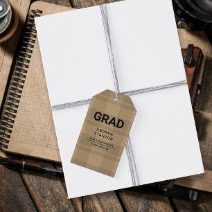 Craft Tartan Plaid Modern Simple Boy Graduation Gift Tags