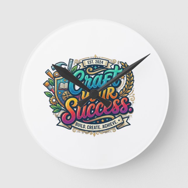 Craft Your Success – Inspirational Typography T-Sh Round Clock (Front)