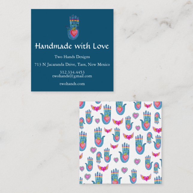 Crafter Handmade Healing Hands Pattern Custom Square Business Card (Front/Back)