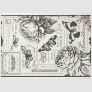 Crafter Large Vintage Peony Butterfly Black White Tissue Paper