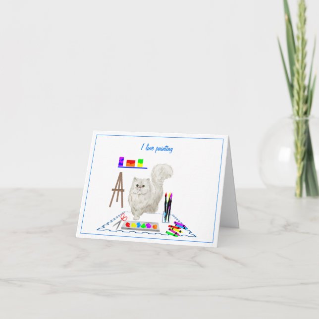 Crafting Cat in Art Studio Greeting Card or Gift (Front)