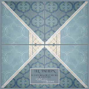 Craftsman Era Arabesque Vintage Collage Blue 3 Tile