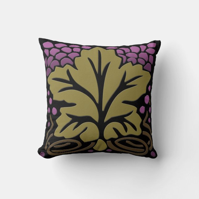 Craftsman Grape Leaf and Grapes Throw Pillow (Front)