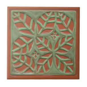 Craftsman leaf tile, green & rust Tile