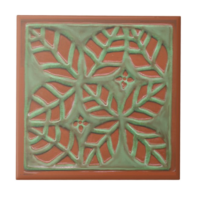  Craftsman leaf tile, green & rust Tile (Front)