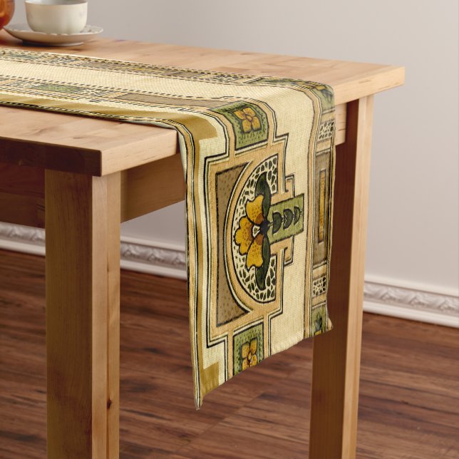 Craftsman or Mission Style Square Frame Floral Short Table Runner (In Situ)