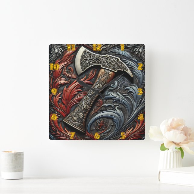 Craftsmanship and Power of a Fireman's Axe Design Square Wall Clock (Home)