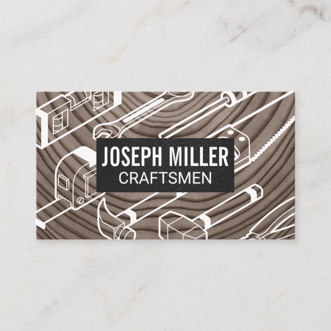 Craftsmen Wood Background | Tools Business Card (Front)