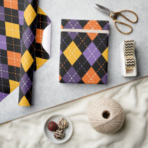 Crafty Black and Orange Halloween Stitching  Wrapping Paper