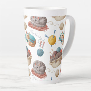 Crafty Cat Lovers Knitting  Latte Mug