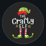 Crafty Christmas Elf Matching Pajama X-mas Party  Classic Round Sticker<br><div class="desc">Crafty Christmas Elf Matching Pajama X-mas Party</div>