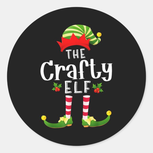 Crafty Christmas Elf Matching Pajama X-mas Party  Classic Round Sticker (Front)