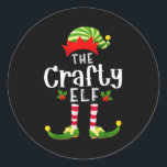 Crafty Christmas Elf Matching Pajama X-mas Party  Classic Round Sticker<br><div class="desc">Crafty Christmas Elf Matching Pajama X-mas Party</div>