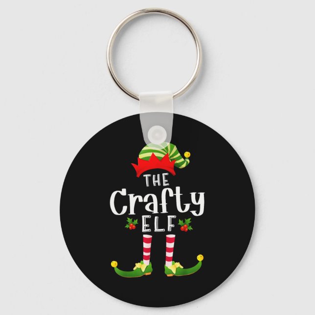 Crafty Christmas Elf Matching Pajama X-mas Party  Keychain (Front)